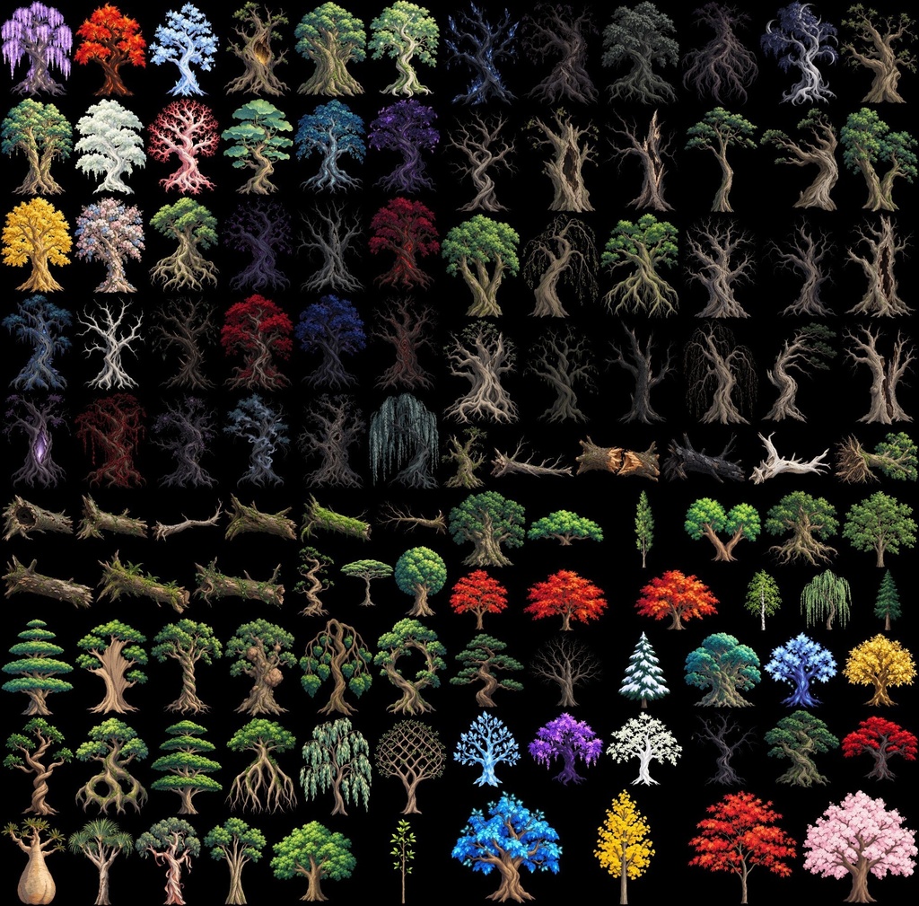 無料【透過素材】フィールド作成用セット(跡,草木,雲,山,岩,空)