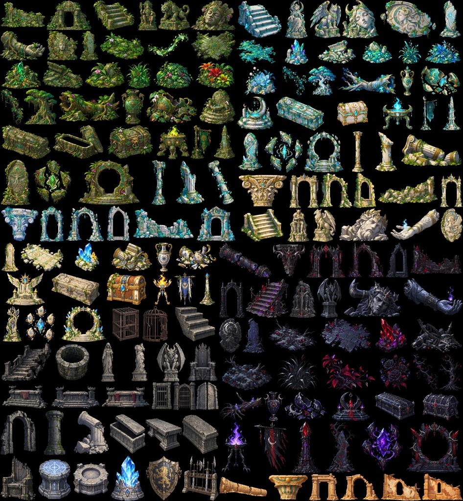 無料【透過素材】フィールド作成用セット(跡,草木,雲,山,岩,空)