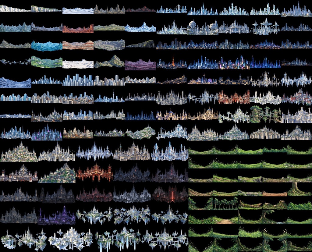 無料【透過素材】フィールド作成用セット(跡,草木,雲,山,岩,空)