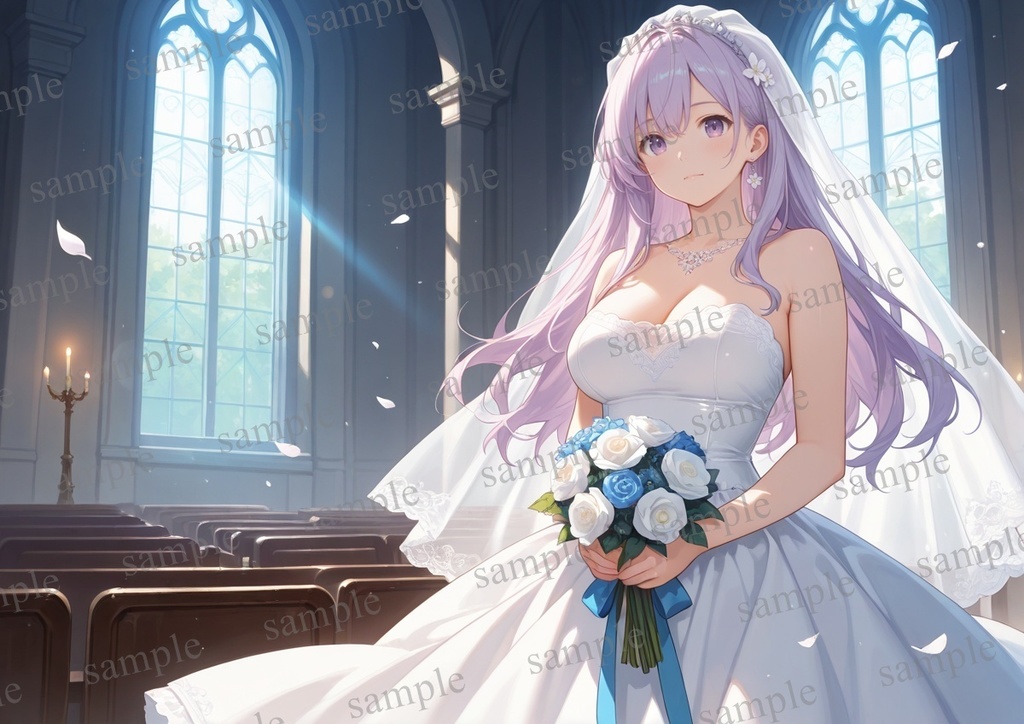 【10枚セット】有栖川凛 オリジナル 美少女 AIイラスト ポスター ウエディングドレス