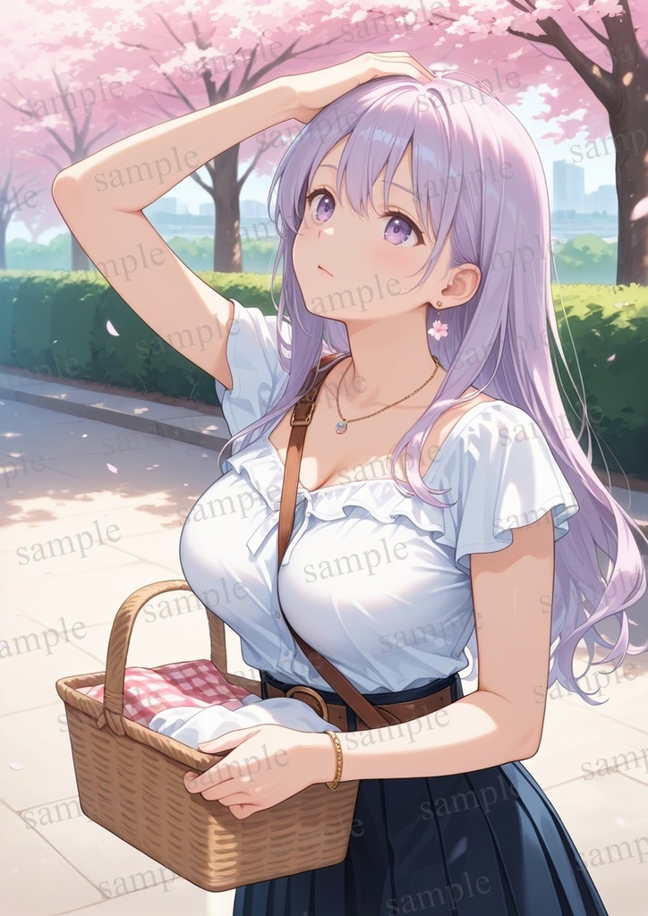 【10枚セット】有栖川凛　オリジナル　美少女　AIイラスト　ポスター　お花見　桜　さくら