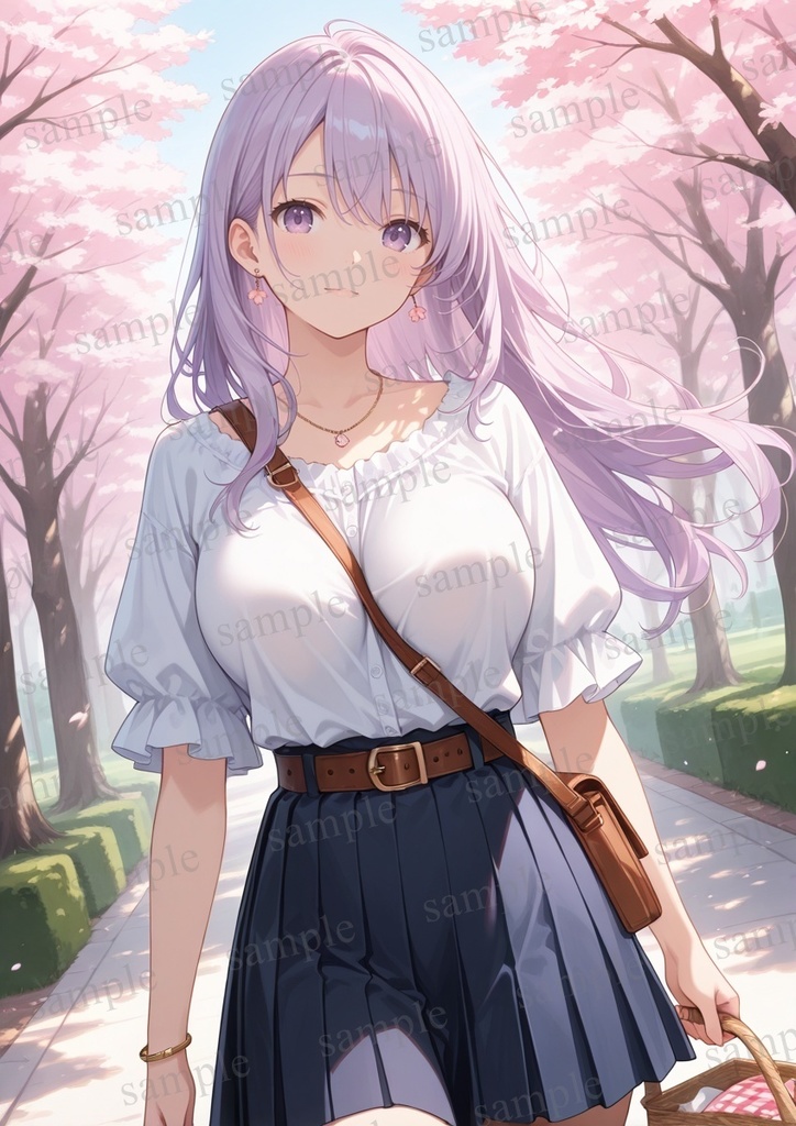 【10枚セット】有栖川凛 オリジナル 美少女 AIイラスト ポスター お花見 桜 さくら