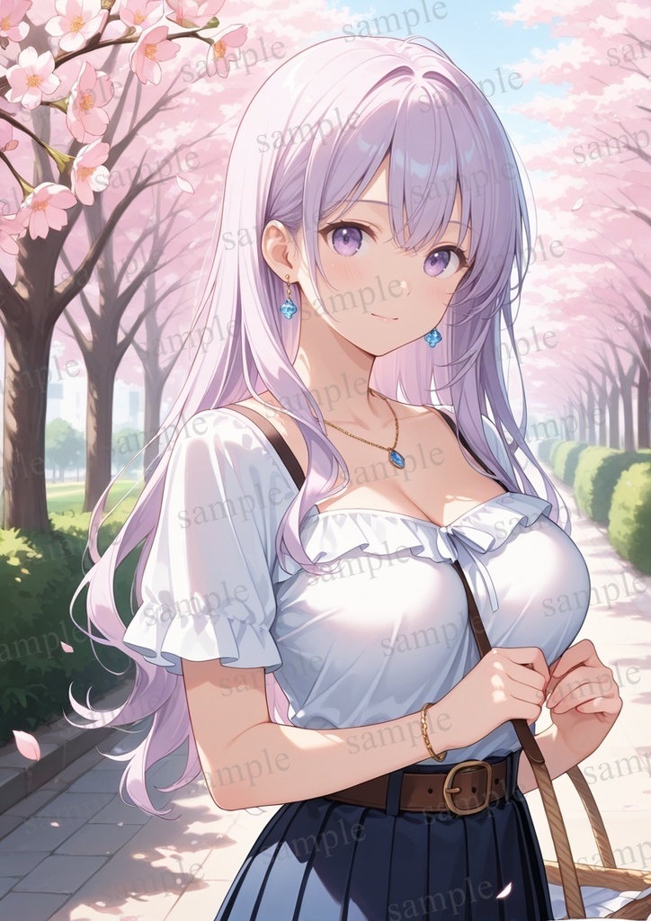 【10枚セット】有栖川凛 オリジナル 美少女 AIイラスト ポスター お花見 桜 さくら