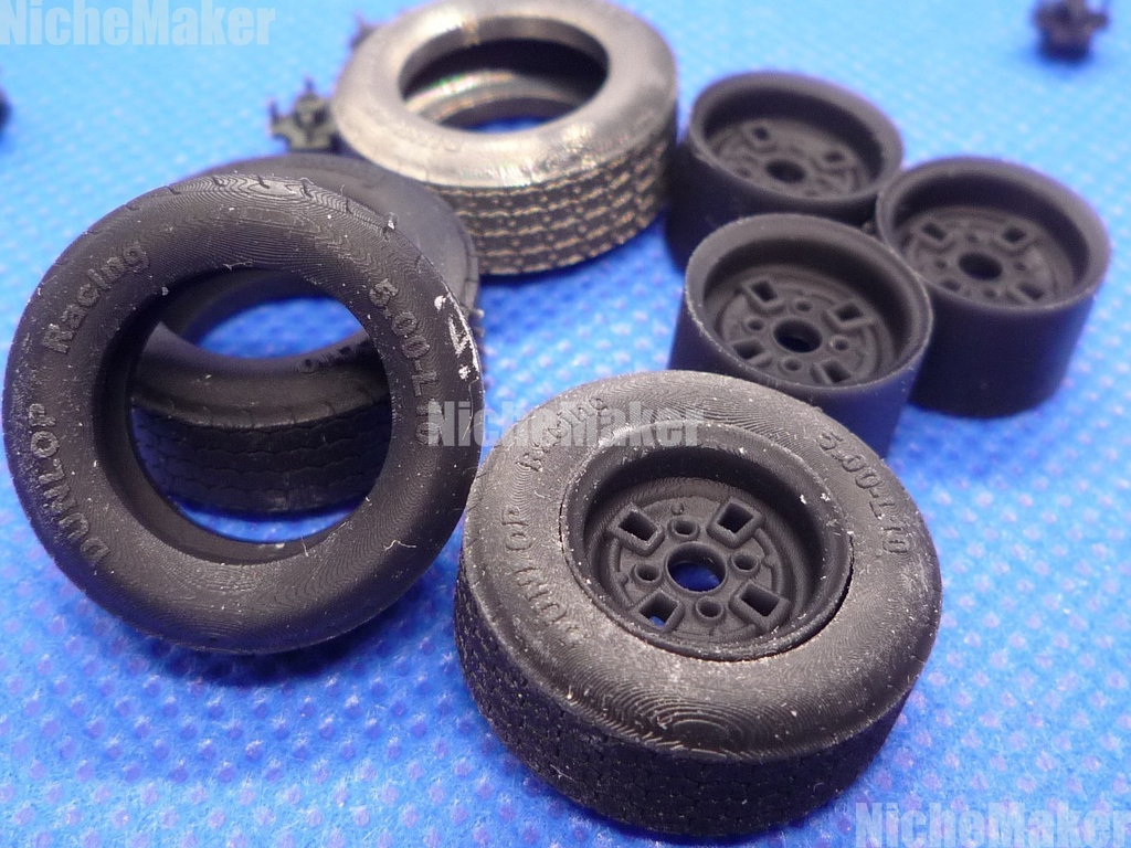 1/24 ハセガワ N360 改造用 10インチ 深リム鉄ホイール&レーシングダンロップ 他車流用可能