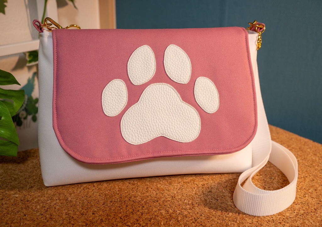 【B品】ケモノのためのショルダーバッグ【ピンク×白】