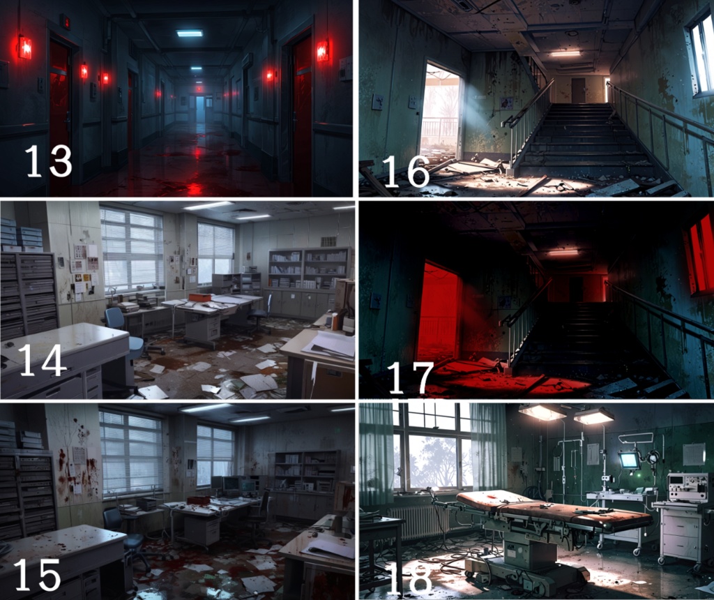 ホラー背景素材集|廃病院46枚パック(差分あり)