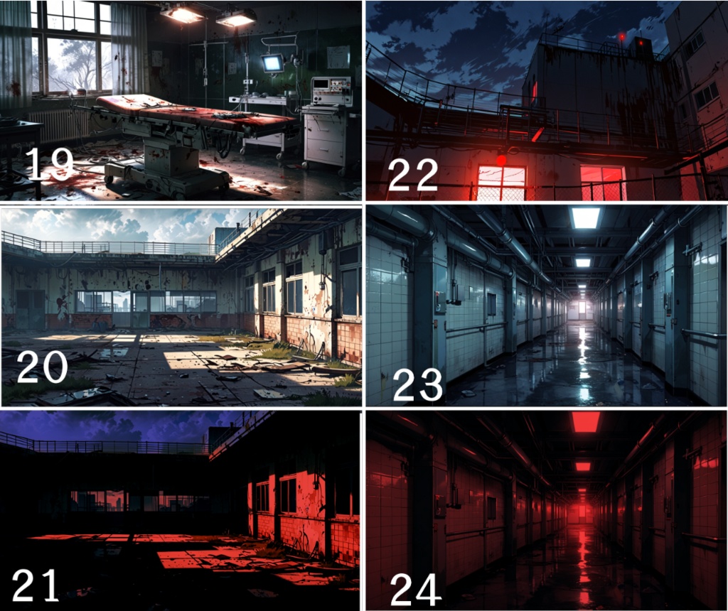 ホラー背景素材集|廃病院46枚パック(差分あり)