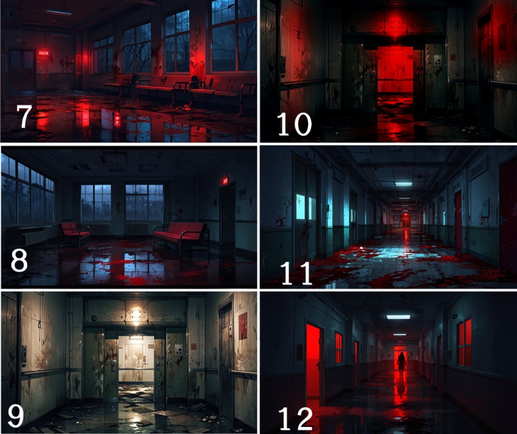 ホラー背景素材集|廃病院46枚パック(差分あり)