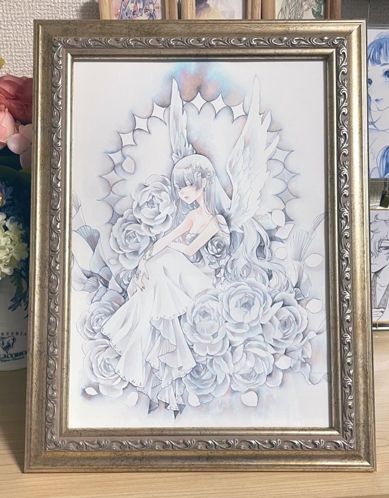 売れ筋】 「祈り」水彩画 原画 額付き F0 天使の絵 Angel - 美術品