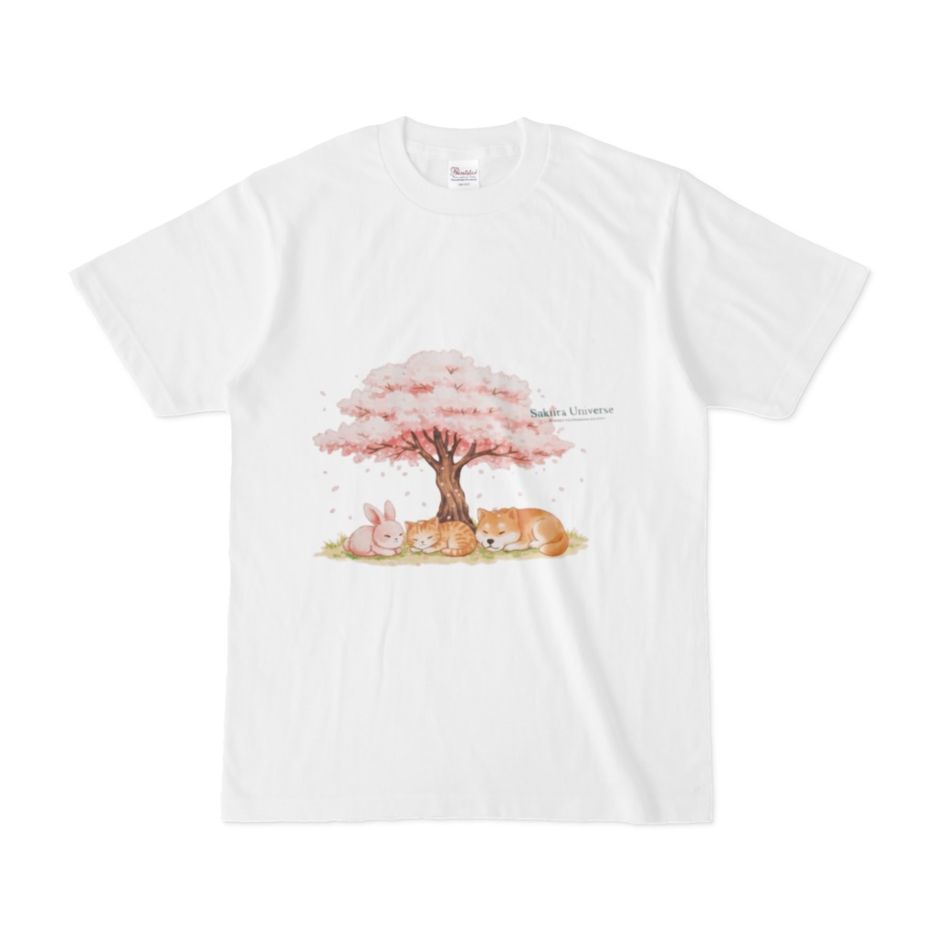 着るだけで心ほっこり♡満開の桜とスヤスヤ夢見る仲良し動物たちの優しいお昼寝Tシャツ🌸