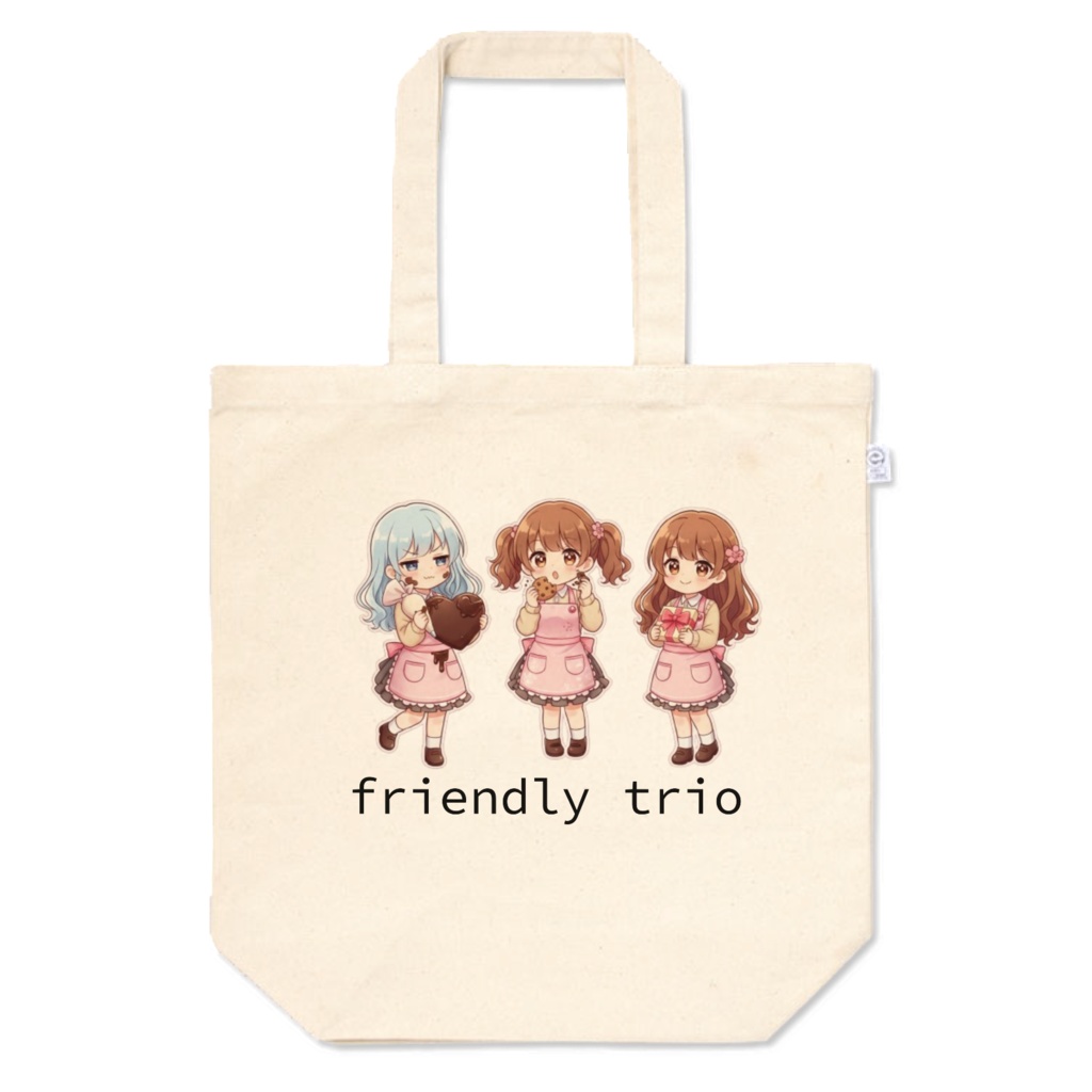 Friendly Trio - 仲良し3姉妹のカフェ風トートバッグ(キャンバス地)