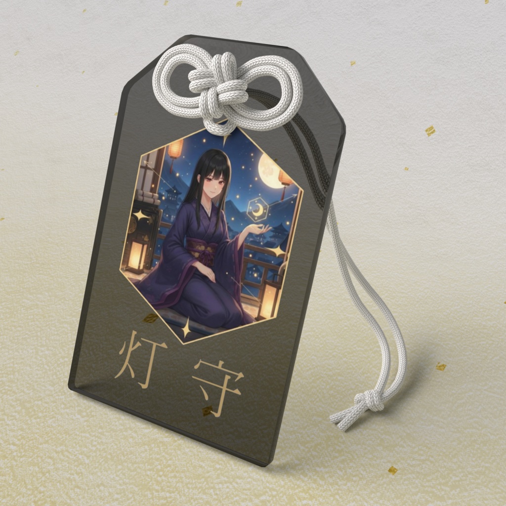 灯守（ひもり） ― 月夜の六角お守りアクリルキーホルダー