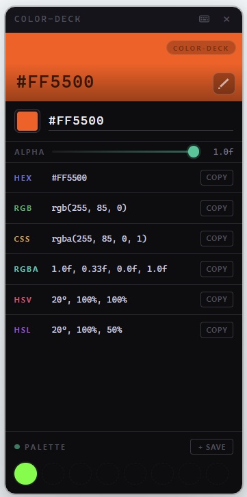 color-deck — カラーコード変換 & パレット保存ツール