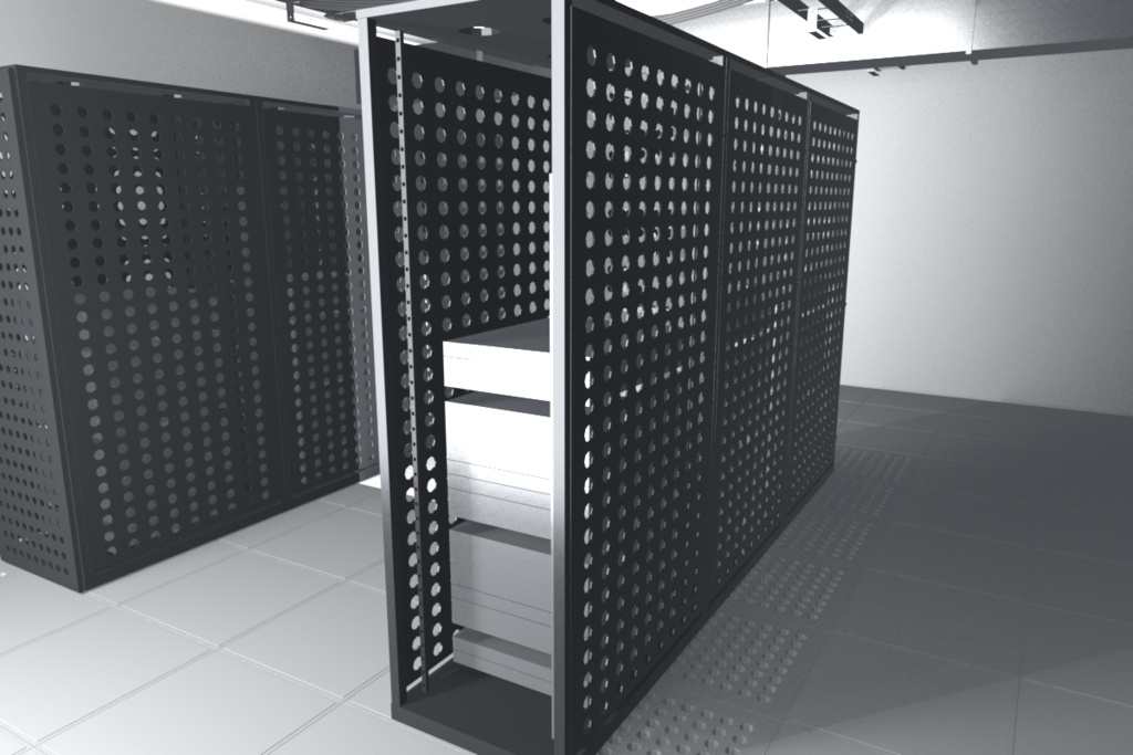 サーバールーム 3Dモデル|完成シーン1室+部品17点(データセンター・機械室・FBX / glTF / blend・商用可)