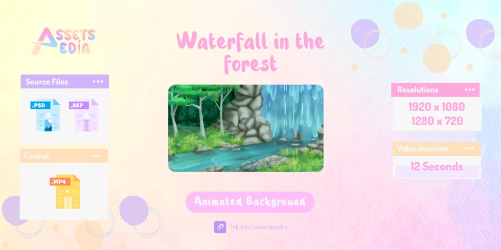 Animated Background | Waterfall in the forest + Source File