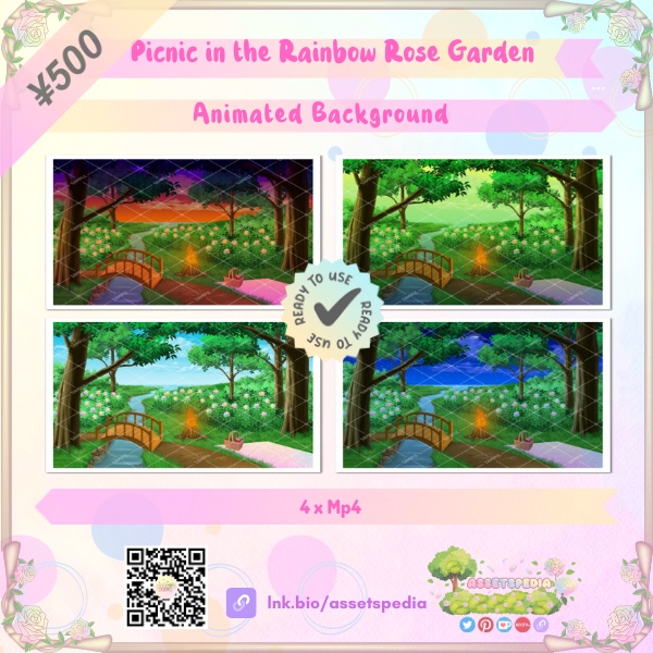 Animated Vtuber background Picnic in the Rainbow Rose Garden