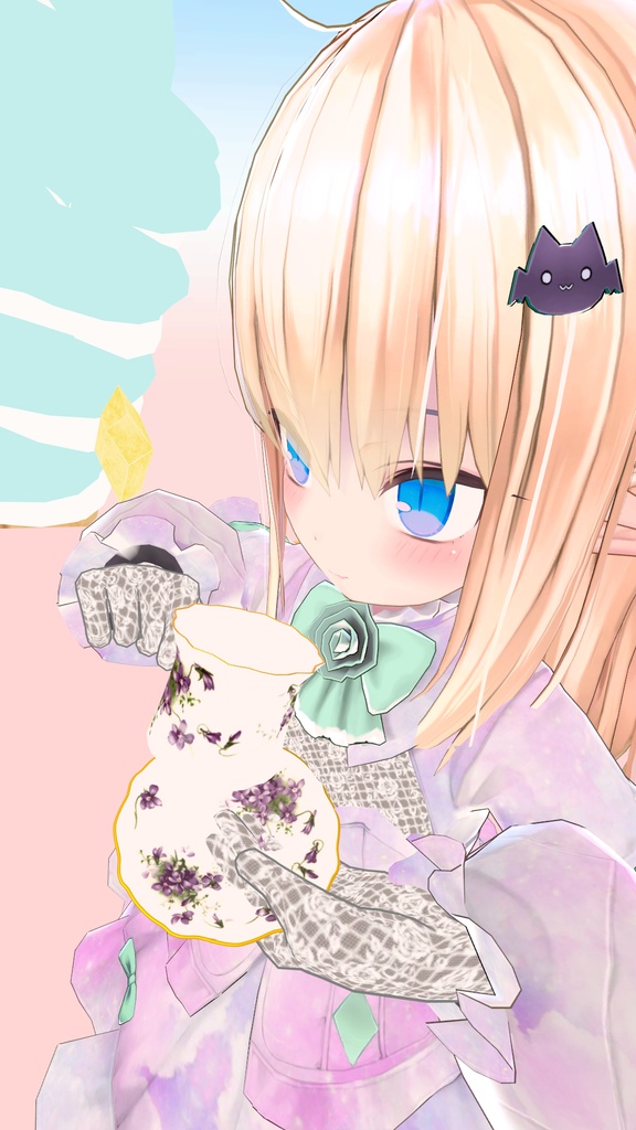 アンティーク スミレ柄ティーカップ&ソーサー ハイポリゴン