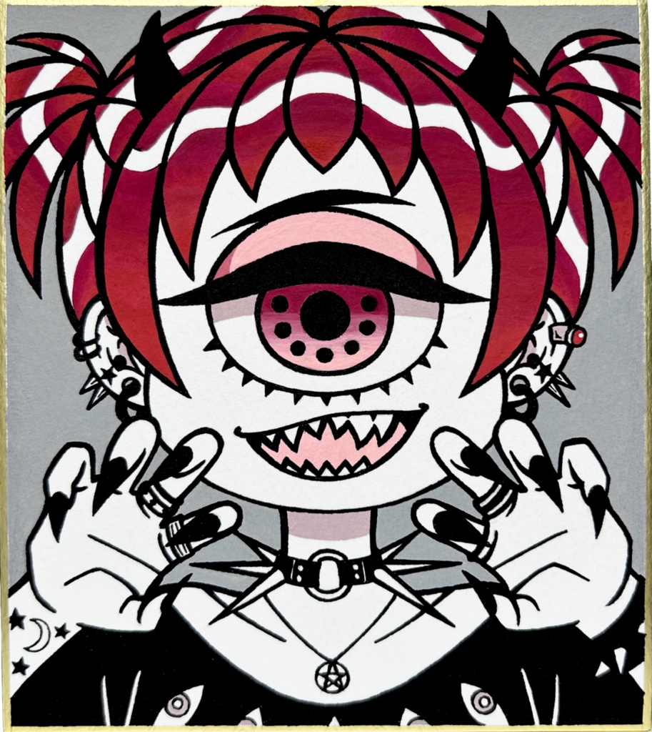 【ミニ色紙原画】単眼ガール（赤）