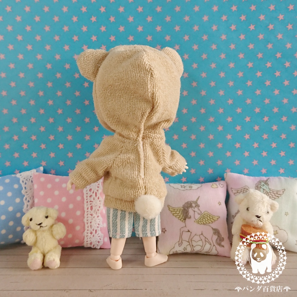 【オビツ11サイズ】 くまちゃんパーカー (しっぽ付き)