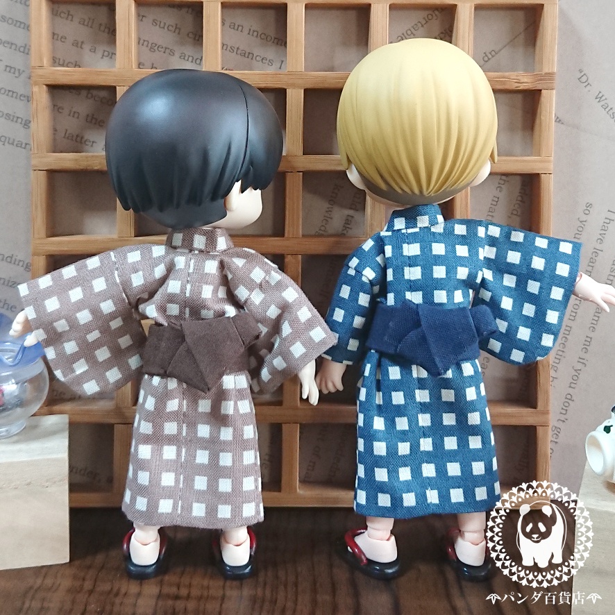 【オビツ11サイズ】 モダン格子柄浴衣(男子用)&帯 2点セット