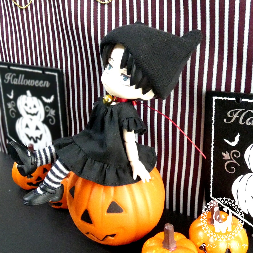 【オビツ11サイズ】 ハロウィン黒ニャンコ 吊りズボンセット