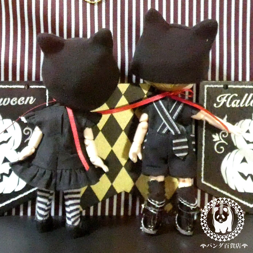 【オビツ11サイズ】 ハロウィン黒ニャンコ 吊りズボンセット