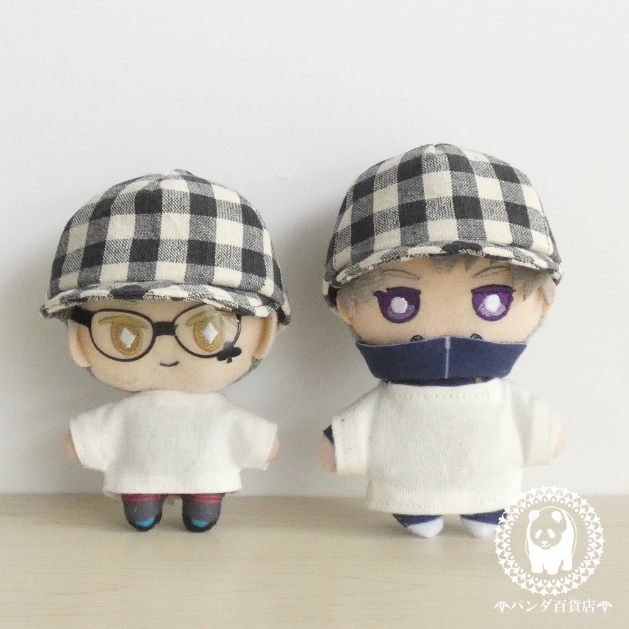 【10cm~12cmぬいぐるみ用】野球帽 (白黒チェック)