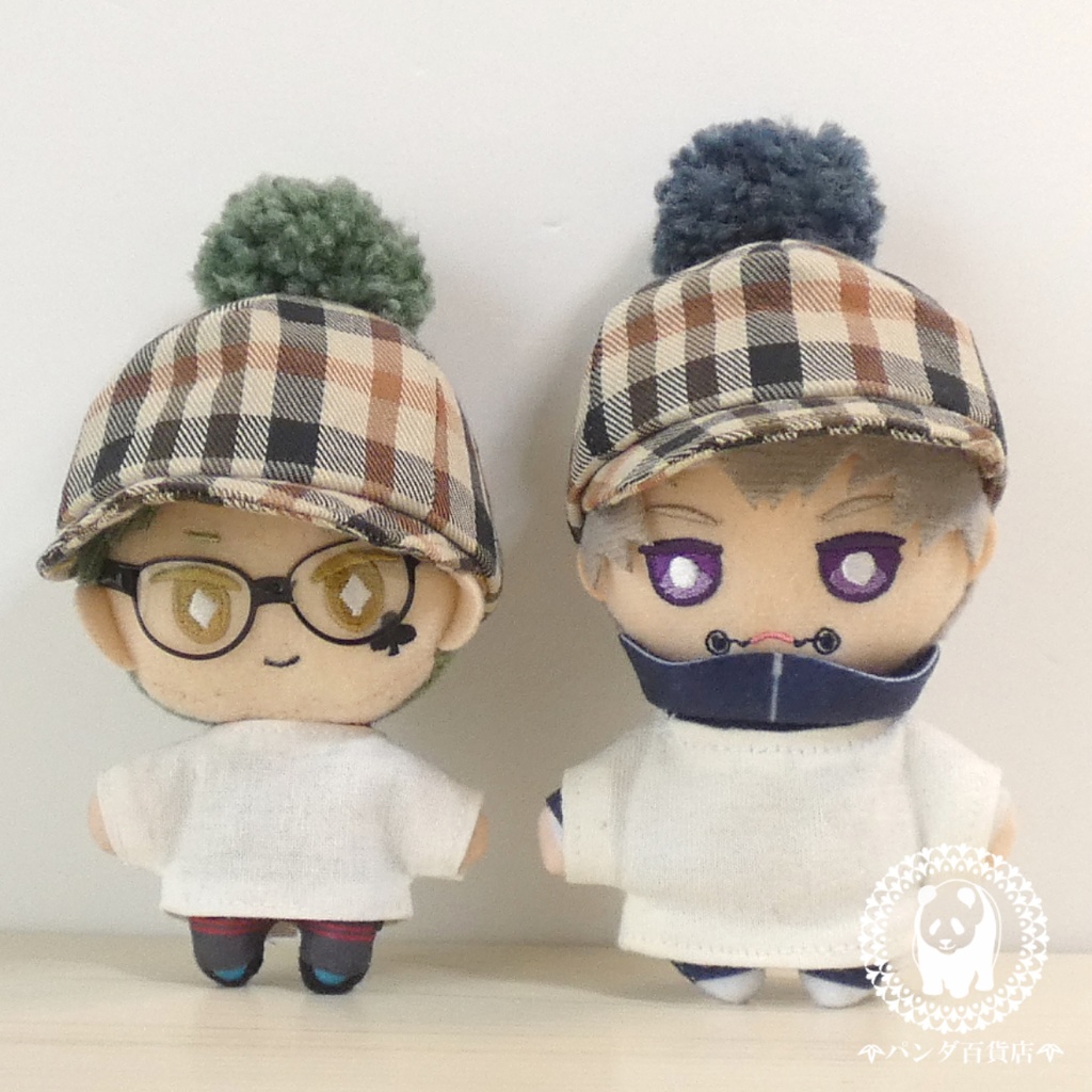 【10cm~12cmぬいぐるみ用】野球帽 (ぽんぽん付き チェック柄)