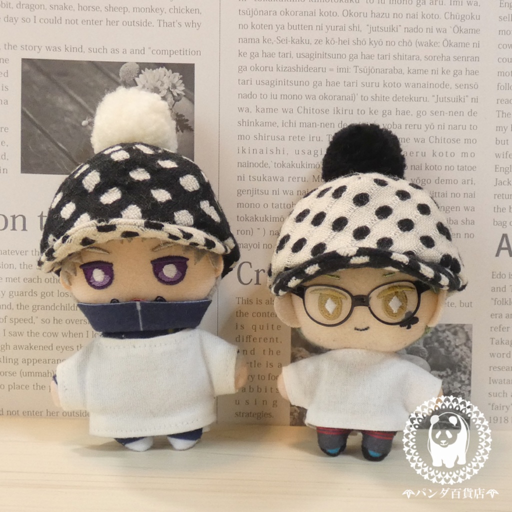 【10cm~12cmぬいぐるみ用】野球帽 (ぽんぽん付き白黒ドット柄)