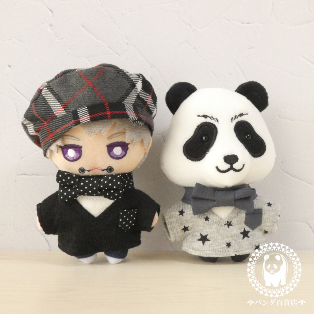 【12cmぬいぐるみ用】Vネックシャツ (ブラック)・付け襟風リボン