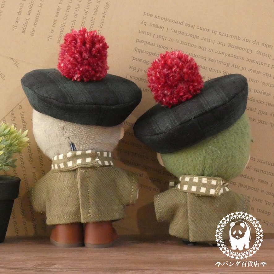 【10cm~12cmぬいぐるみ用】ぽんぽん付きベレー帽 (チェック柄)