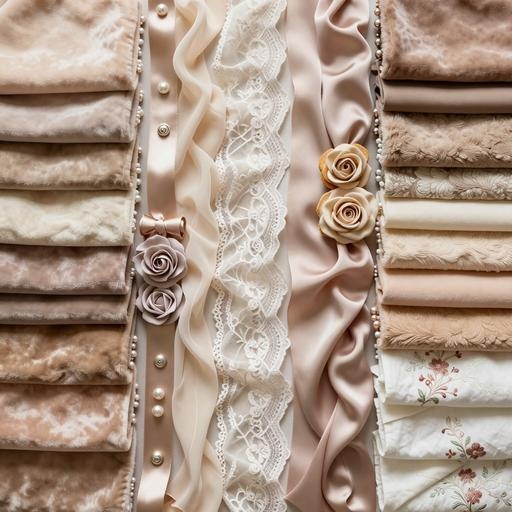 レース、チュール素材｜ピンク・白・ベージュカラー｜lace, tulle｜M0003