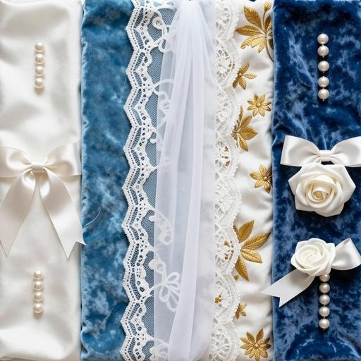レース、布素材｜ブルー・ゴールド・白カラー｜lace, fabric｜M0039