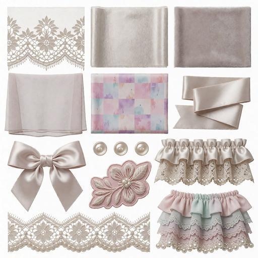 レース、布素材|パープル・白・ピンクカラー|lace, fabric|M0047