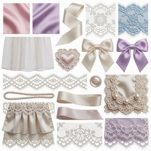 レース、布、リボン素材|パープル・ブルー・ピンクカラー|lace, fabric, ribbon|M0060