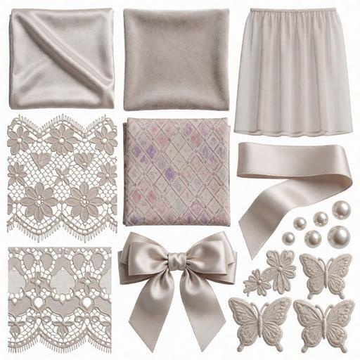 レース、チュール素材｜クリーム・グレー・白カラー｜lace, tulle｜M0061