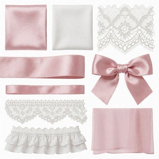 レース、布、サテン素材｜ピンク・白・シルバーカラー｜lace, fabric, satin｜M0065