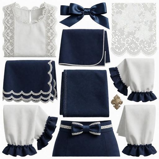 レース、布、リボン素材｜ブルー・白・シルバーカラー｜lace, fabric, ribbon｜M0070