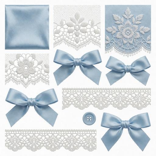 レース、リボン、布素材｜ブルー・白・ゴールドカラー｜lace, ribbon, fabric｜M0073