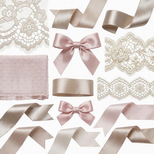 レース、布、リボン素材｜ピンク・白・ゴールドカラー｜lace, fabric, ribbon｜M0076