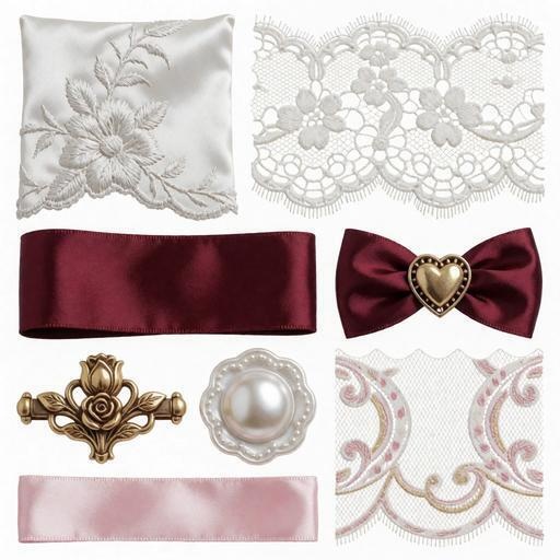 レース、サテン、ベルベット素材｜赤・白・ゴールドカラー｜lace, satin, velvet｜M0077