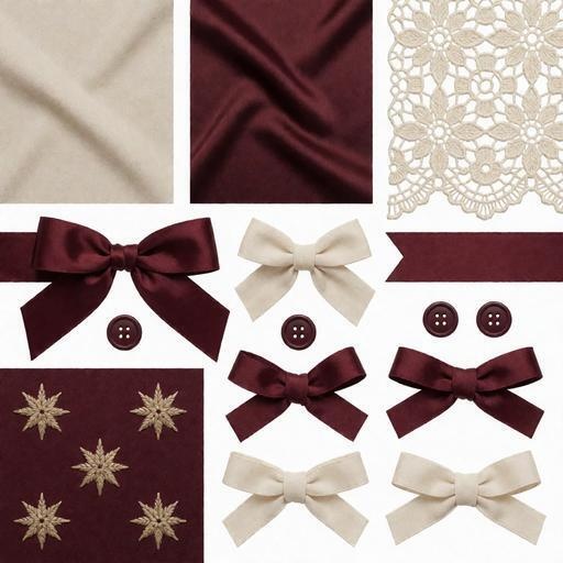 布、レース、リボン素材｜ブラウン・マルーン・ゴールドカラー｜fabric, lace, ribbon｜M0081