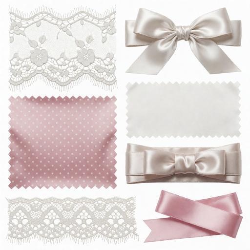 レース、布、リボン素材｜ピンク・白・ベージュカラー｜lace, fabric, ribbon｜M0084