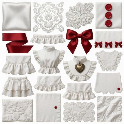 レース、リボン、フリルレース素材｜赤・白・赤カラー｜lace, ribbon, ruffled lace｜M0098
