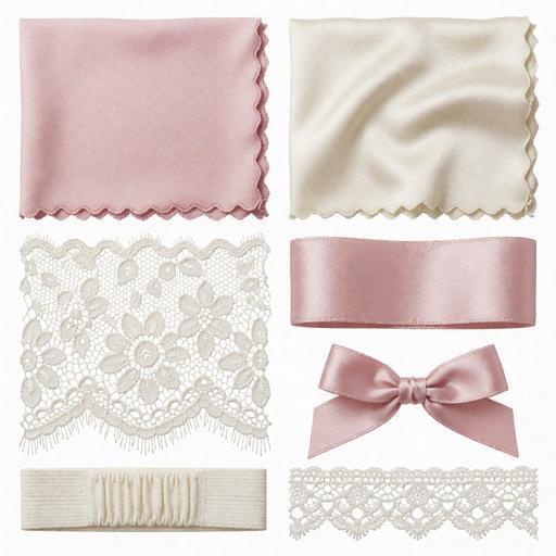 レース、サテン、リボン素材｜ピンク・タン・白カラー｜lace, satin, ribbon｜M0106