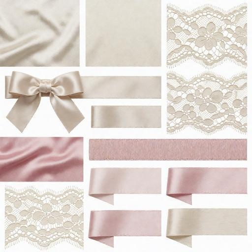 レース、リボン、サテン素材｜ピンク・ベージュ・ブラウンカラー｜lace, ribbon, satin｜M0125