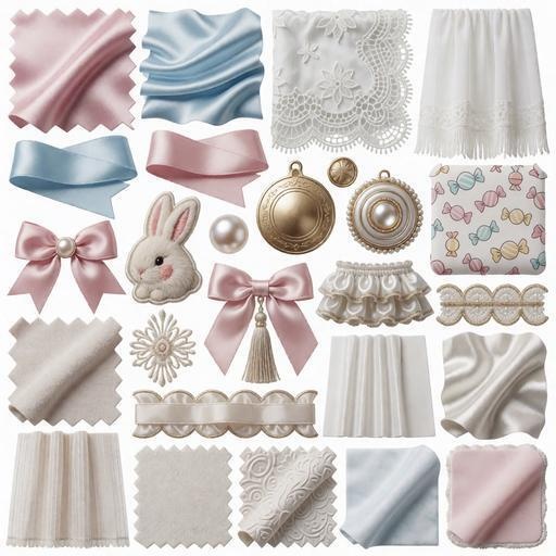 布、レース、金属素材｜ブルー・ゴールド・ピンクカラー｜fabric, lace, metal｜M0129