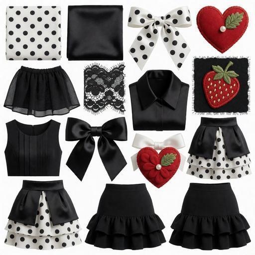 レース、チュール、ベルベット素材｜黒・polka dot・赤カラー｜lace, tulle, velvet｜M0130