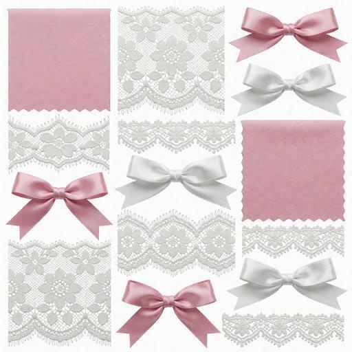 レース、布、リボン素材｜ピンク・白・シルバーカラー｜lace, fabric, ribbon｜M0142