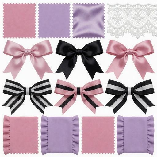 レース、サテン、リボン素材｜黒・白・ピンクカラー｜lace, satin, ribbon｜M0144
